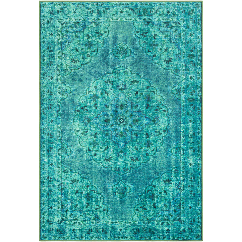Bungalow Rose Ryhill Floral Emerald/Dark Green Area Rug & Reviews | Wayfair